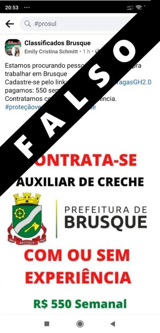 &Eacute; falso que setor de educa&ccedil;&atilde;o de Brusque est&aacute; contratando