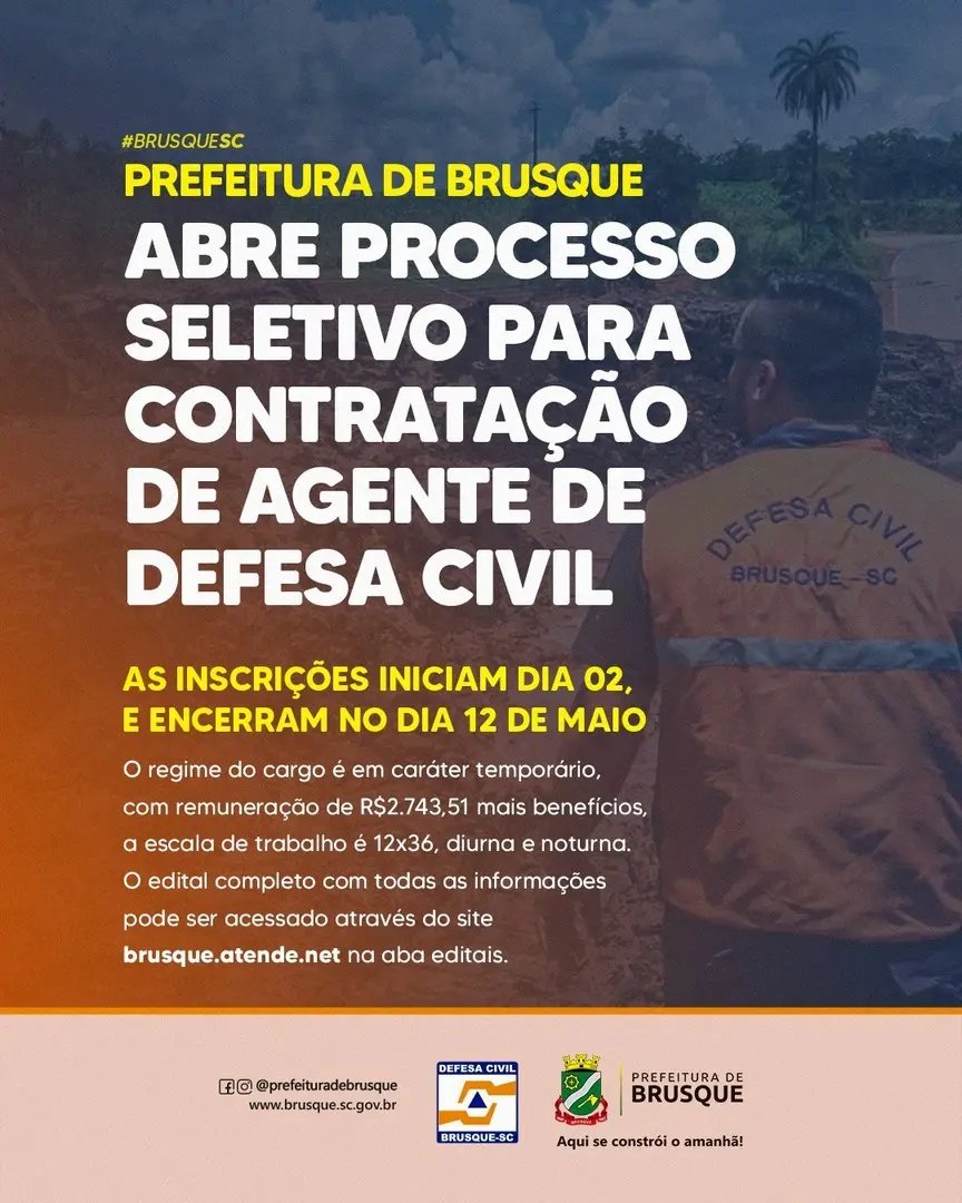 Processo Seletivo para contrata&ccedil;&atilde;o de Agente de Defesa Civil est&aacute; aberto
