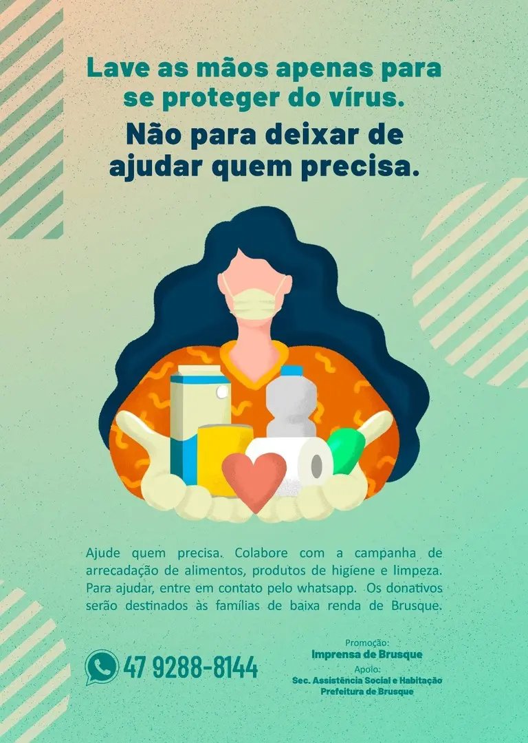 Coronav&iacute;rus: Imprensa de Brusque realiza campanha de arrecada&ccedil;&atilde;o de alimentos e materiais de higiene