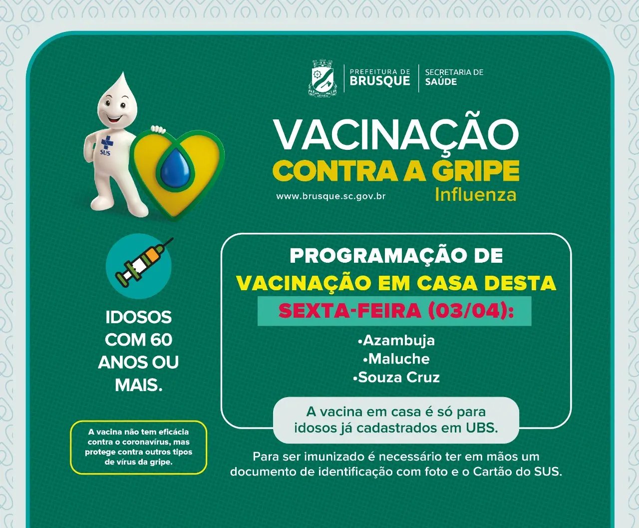 Confira os bairros que recebem vacina&ccedil;&atilde;o em domic&iacute;lio nesta sexta-feira (3)