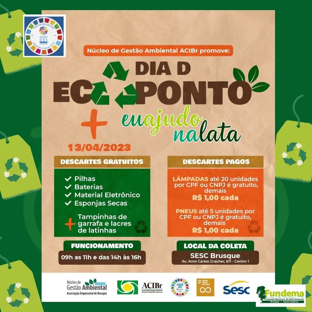 Dia D Ecoponto ser&aacute; realizado no Sesc Brusque, nesta quinta-feira (13)