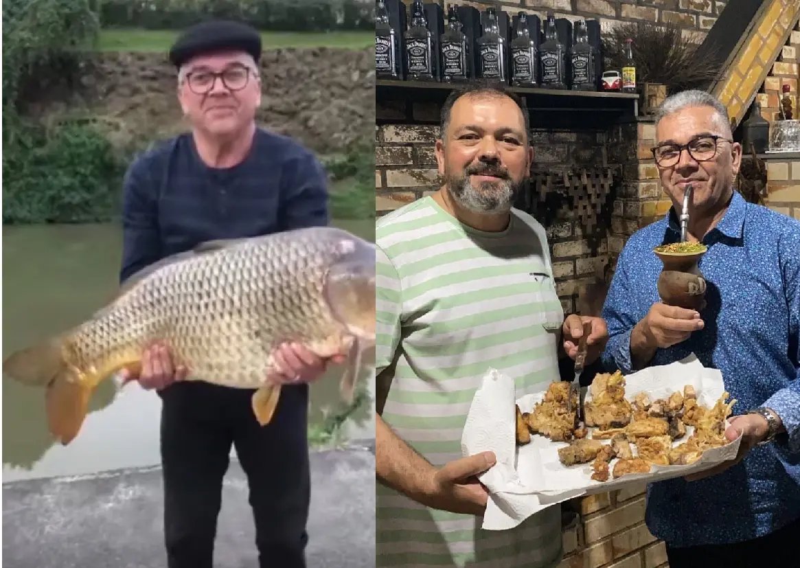 Peixe gigante pescado no rio Itaja&iacute;-Mirim &eacute; frito e degustado por Seu Manoel e amigos 