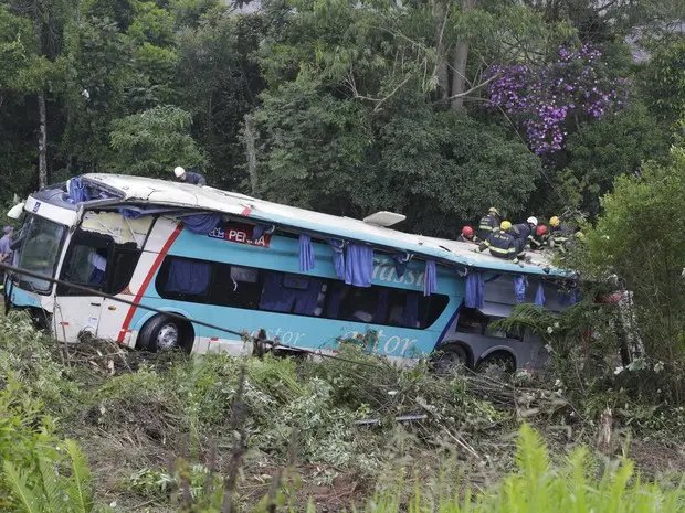 Ônibus despenca em ribanceira 