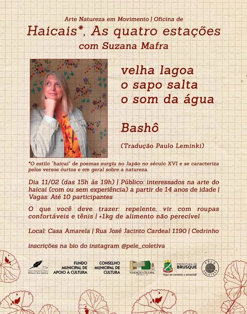 Oficina de haicai para iniciantes e apreciadores ocorrer&aacute; no s&aacute;bado (11)