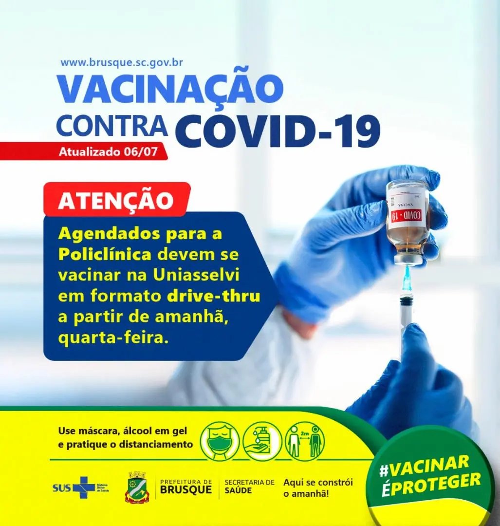 Agendados para a Policl&iacute;nica devem se vacinar na Uniasselvi em formato drive-thru a partir de amanh&atilde;, quarta-feira