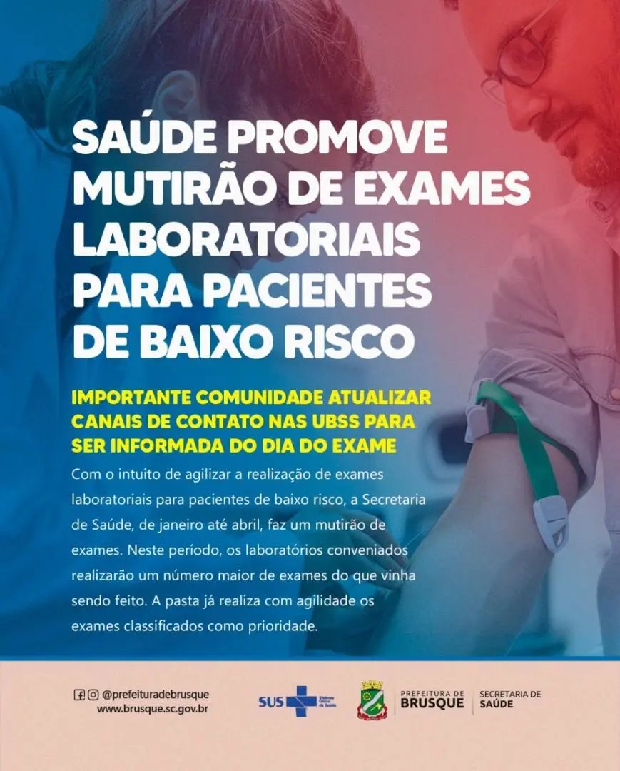 Sa&uacute;de promove mutir&atilde;o de exames laboratoriais para pacientes de baixo risco