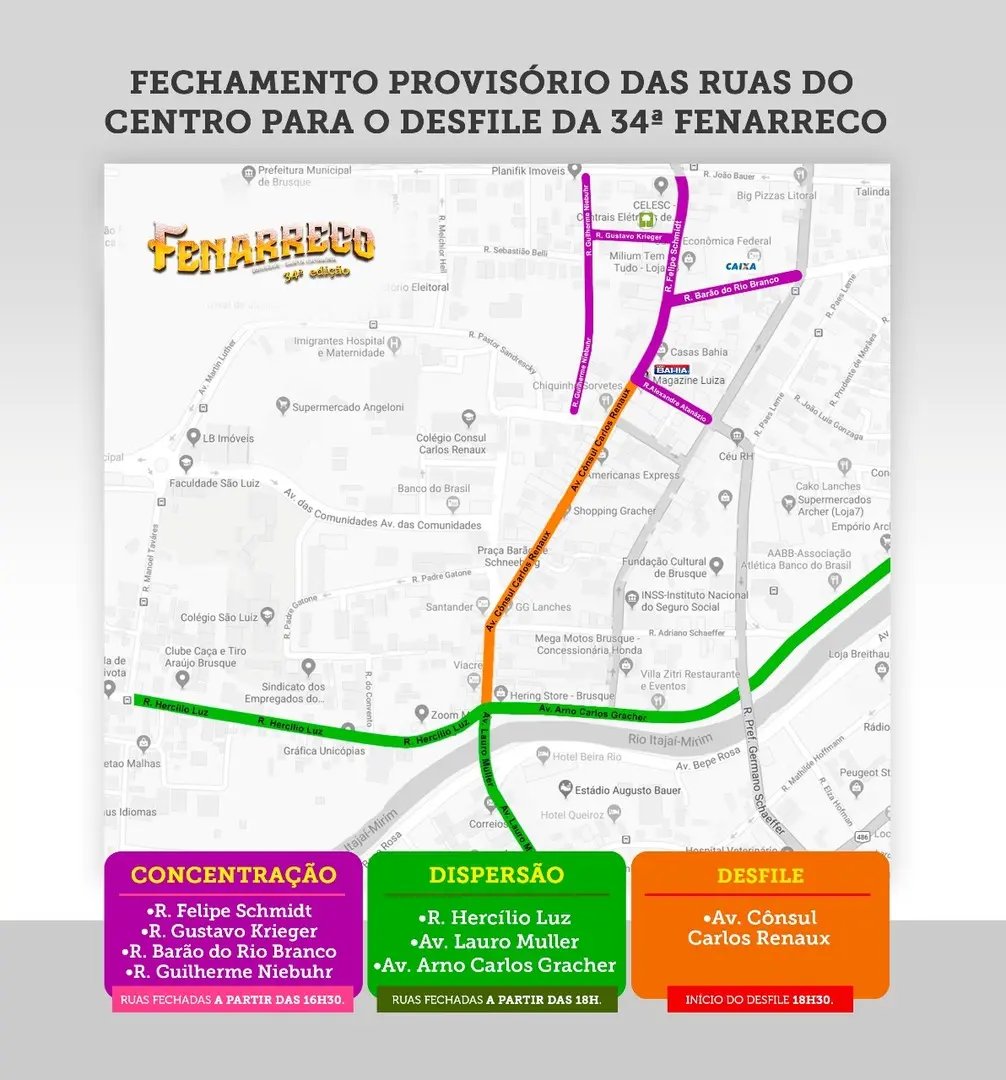 Ruas do Centro ser&atilde;o fechadas para o desfile de abertura da Fenarreco