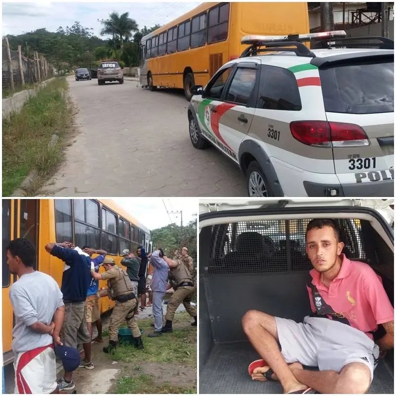 PM aborda ônibus e cumpre mandado de prisão em Guabiruba