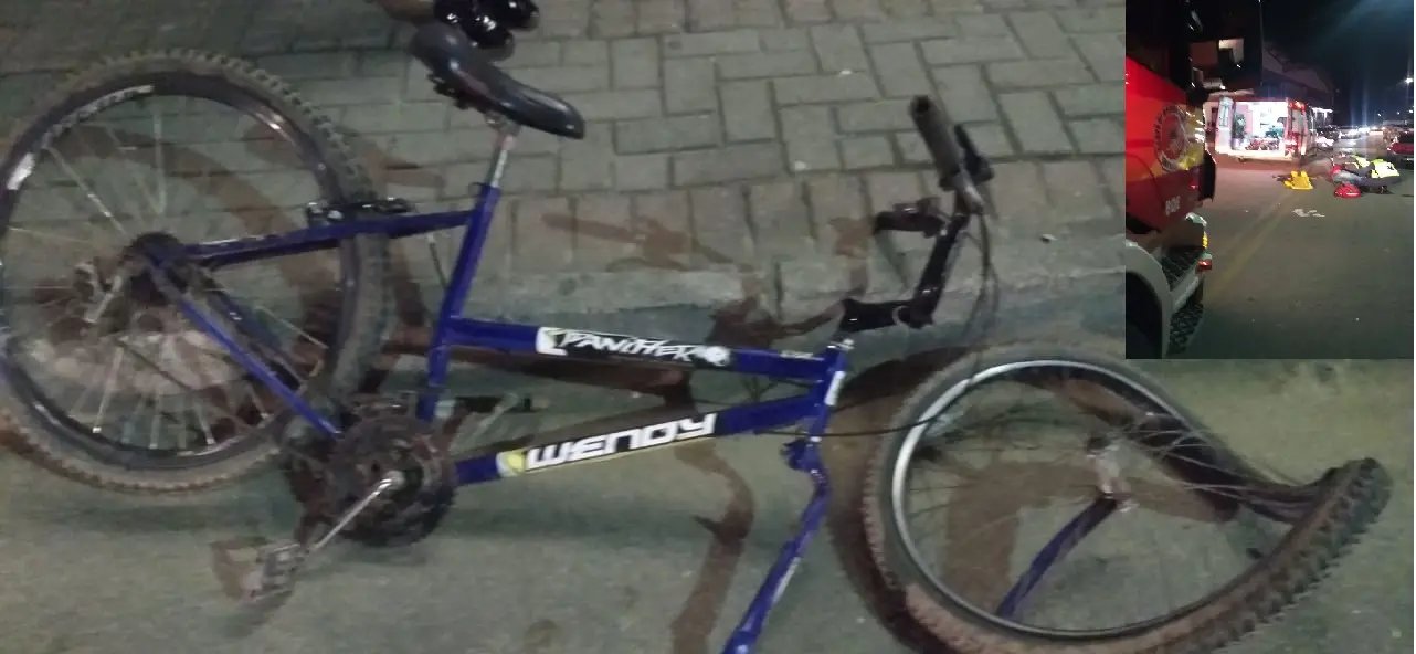 Duas pessoas ficam feridas em acidente envolvendo carro, moto e bicicleta