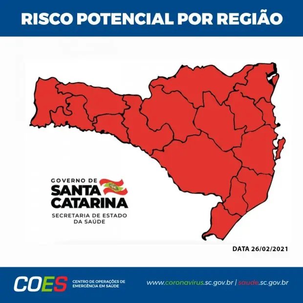Covid-19: Matriz de Risco aponta todas as regi&otilde;es de SC em estado grav&iacute;ssimo