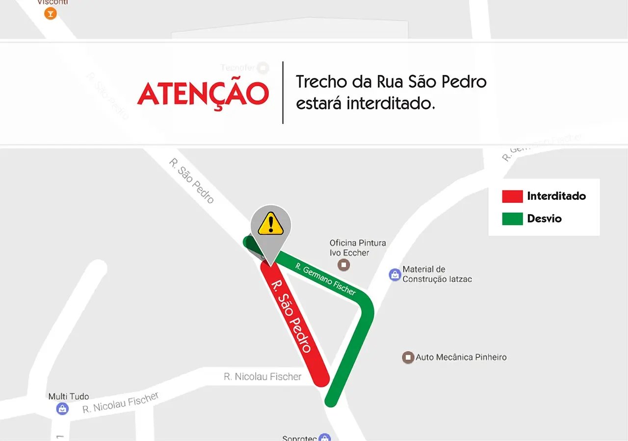 Trecho da rua São Pedro estará interditado nesta terça-feira (30)