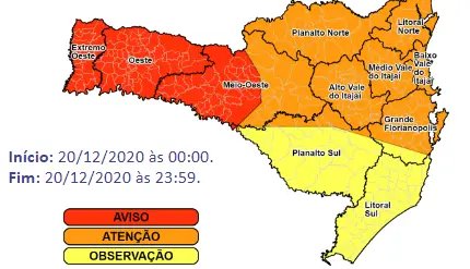 Santa Catarina tem risco de tempestades durante o domingo