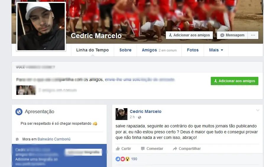 Jovem divulga em rede social que não teve participação em suposto crime de tráfico