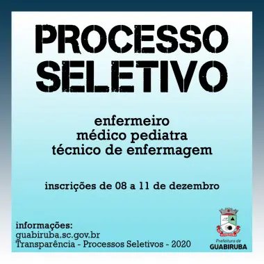  Secretaria de Sa&uacute;de de Guabiruba abre processo seletivo