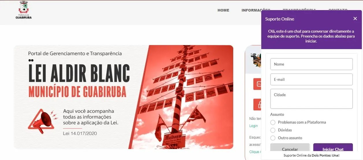 Portal da Lei Aldir Blanc em Guabiruba passa a oferecer suporte on-line
