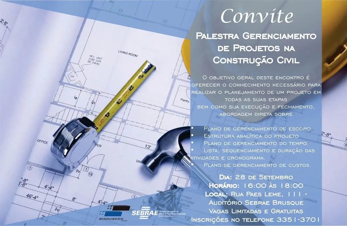 Palestra abordará gerenciamento de projetos de construção