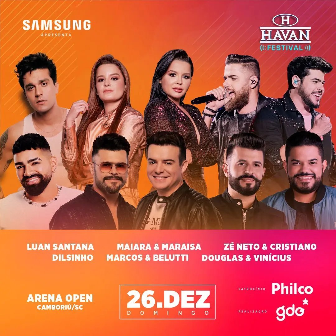 Havan Festival confirma Maiara &amp; Maraisa, Luan Santana e Marcos &amp; Belutti 