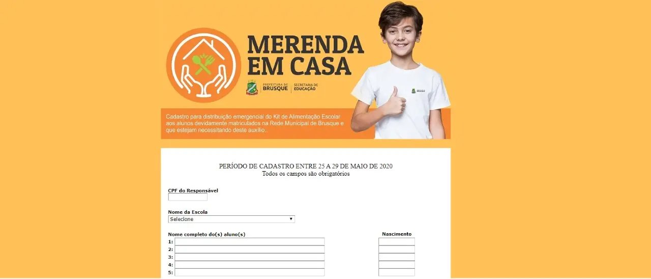 Fam&iacute;lias devem se cadastrar online para receber merenda escolar