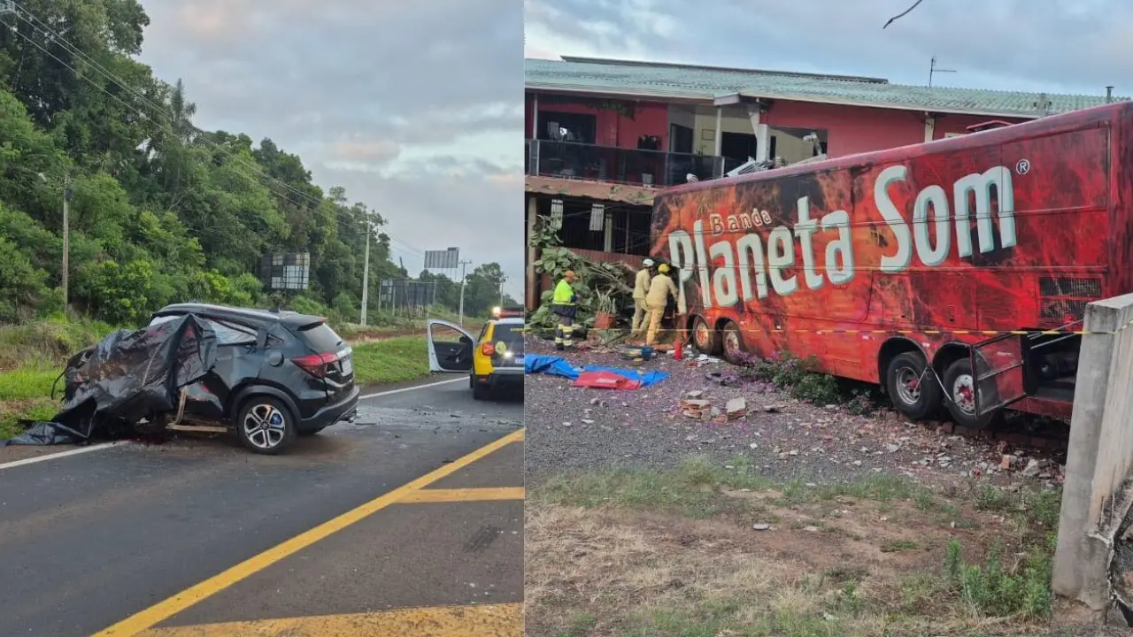 Ônibus de banda catarinense se envolve em colisão fatal no Paraná