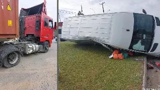 Van tomba após colisão com carreta na rodovia  - 3
