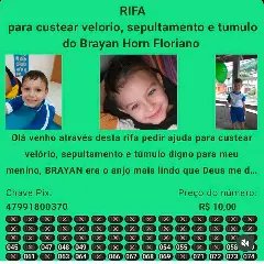 Família faz rifa para custear despesas com funeral de criança, vítima de doença rara na semana do Natal - 2