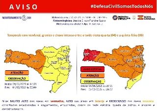 Frente fria avança e Defesa Civil alerta para temporais em Brusque - 1