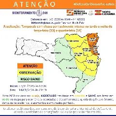 Alerta da Defesa Civil: Brusque deve registrar temporais nesta terça (13) e quarta (14) - 1