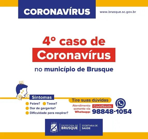 Prefeitura de Brusque confirma quarto caso de coronav&iacute;rus