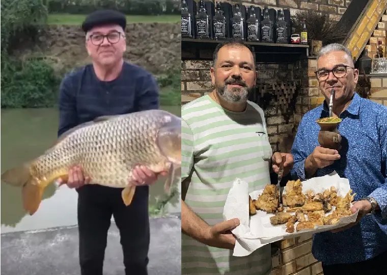 Peixe gigante pescado no rio Itaja&iacute;-Mirim &eacute; frito e degustado por Seu Manoel e amigos 
