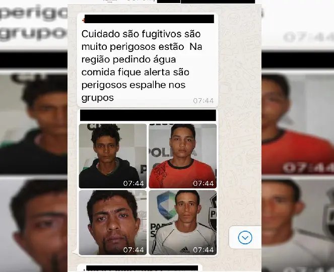 Informação de fugitivos espalhada por WhatsApp é falsa, diz PM