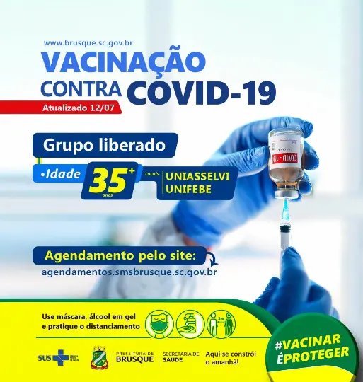 Brusque abre novo agendamento para vacina a pessoas com 35 anos ou mais