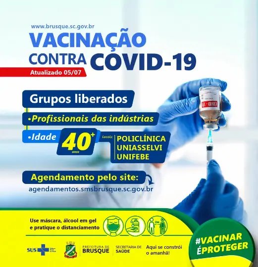 Brusque abre novos agendamentos para vacina&ccedil;&atilde;o 