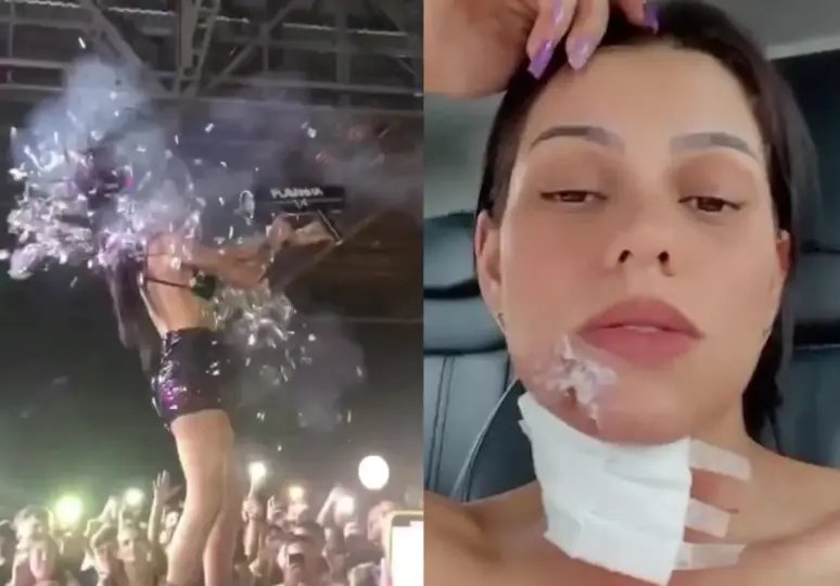 DJ Flavinha dispara bazuca de confete no pr&oacute;prio rosto