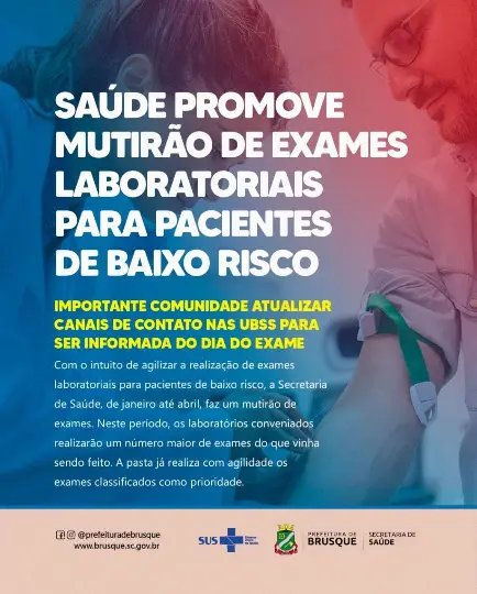 Sa&uacute;de promove mutir&atilde;o de exames laboratoriais para pacientes de baixo risco