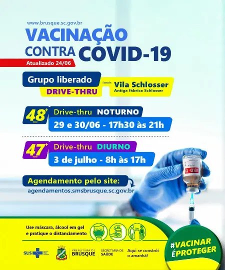 Brusque abre novos agendamentos para vacina&ccedil;&atilde;o