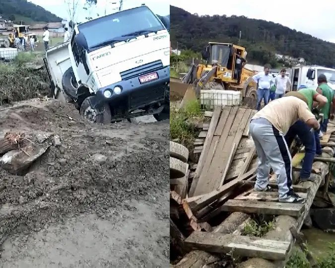 A ponte quebrou e o caminhão despencou