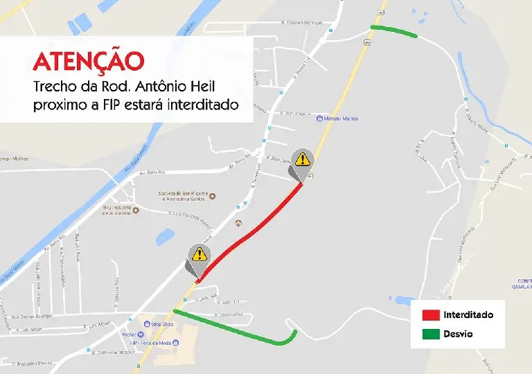 Rodovia Antônio Heil estará interditada neste domingo