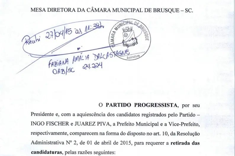 Confira o requerimento de retirada das candidaturas