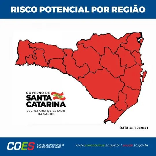 Covid-19: Matriz de Risco aponta todas as regi&otilde;es de SC em estado grav&iacute;ssimo