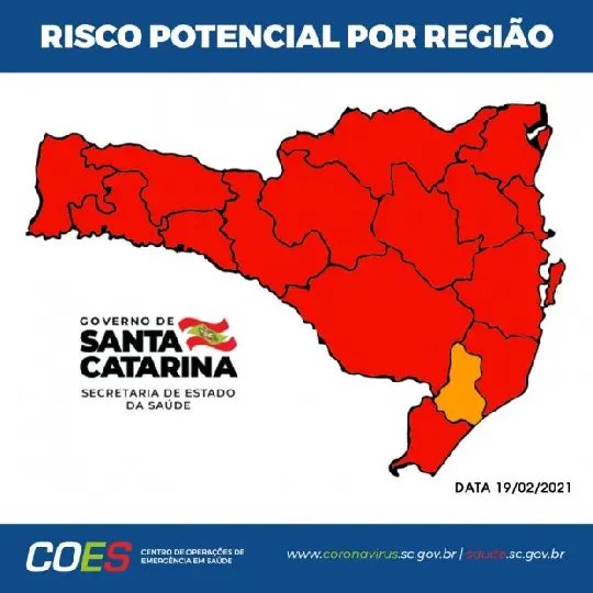 Coronav&iacute;rus em SC: Matriz de Risco atualizada aponta 15 regi&otilde;es em estado grav&iacute;ssimo