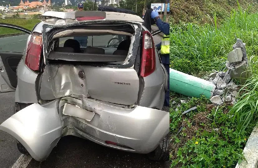 Ve&iacute;culo desgovernado atinge poste ap&oacute;s rodar na pista