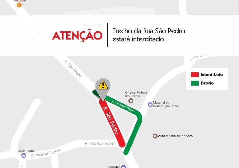Trecho da rua São Pedro estará interditado nesta terça-feira (30)
