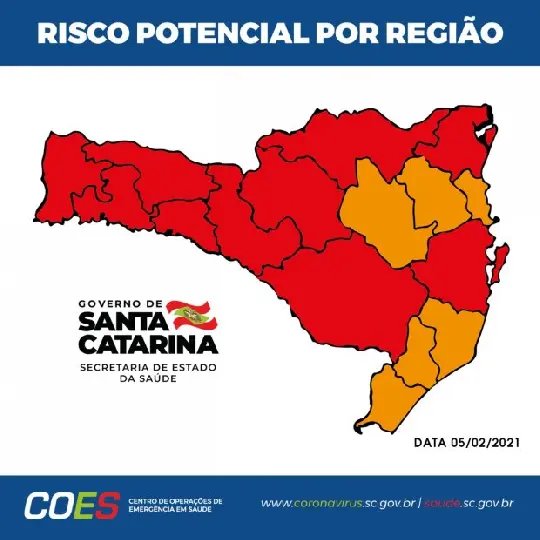 Coronav&iacute;rus em SC: Matriz aponta 10 regi&otilde;es em estado grav&iacute;ssimo e seis em n&iacute;vel grave