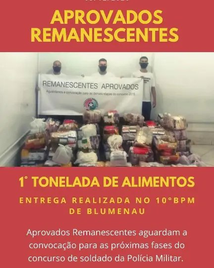 Aprovados remanescentes do concurso da pol&iacute;cia  militar entregam uma tonelada de alimentos 