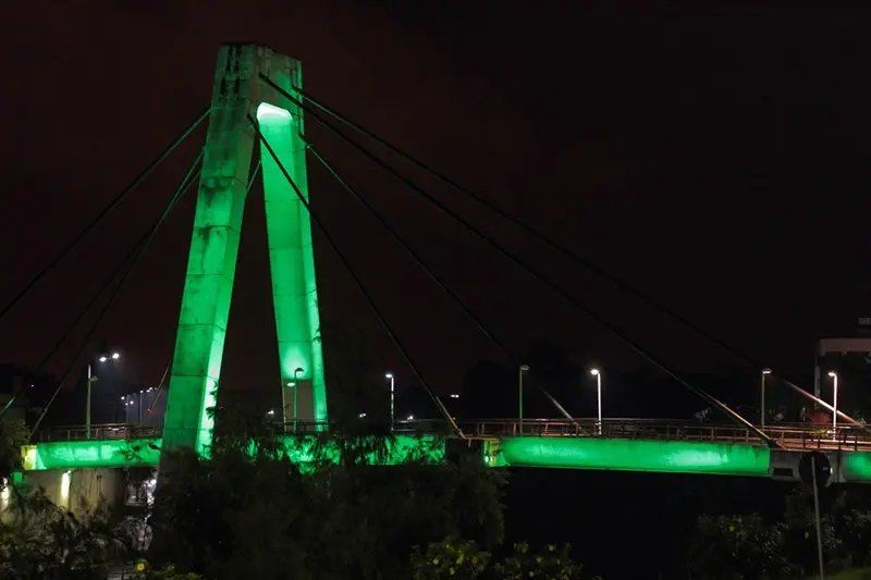 Ponte estaiada se ilumina de verde em homenagem à Chape