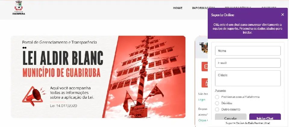 Portal da Lei Aldir Blanc em Guabiruba passa a oferecer suporte on-line