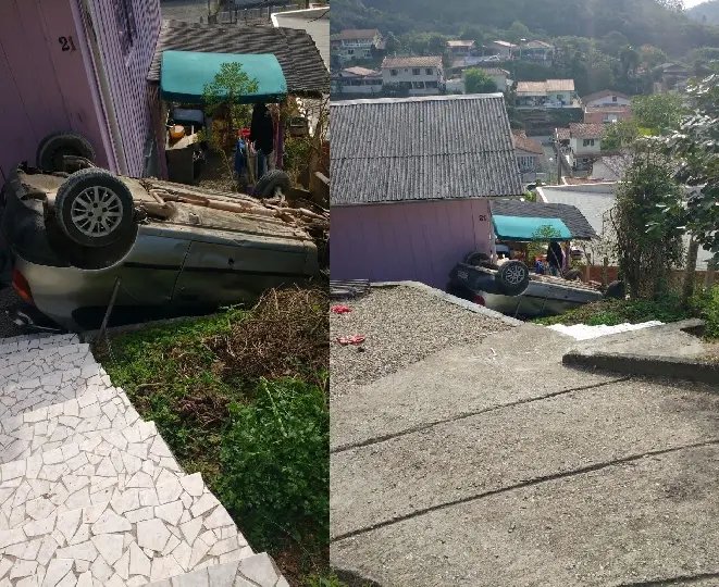 Carro capota no Poço Fundo