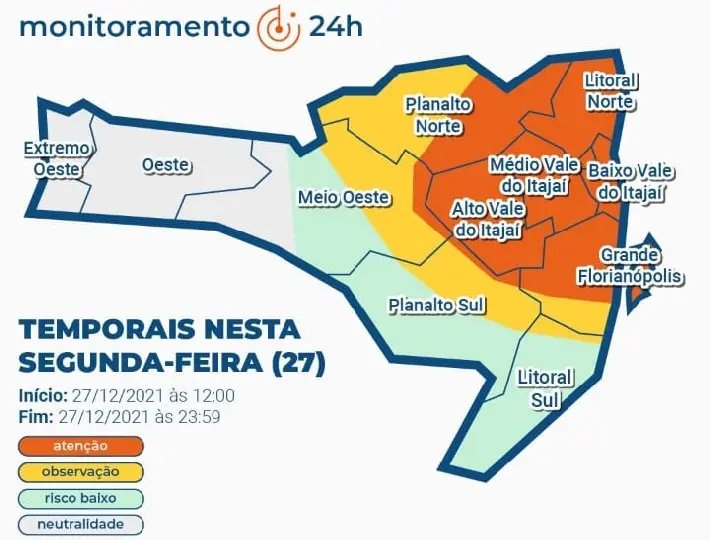 Tempo deve esfriar essa semana em Brusque e em todo Vale do Itaja&iacute; 