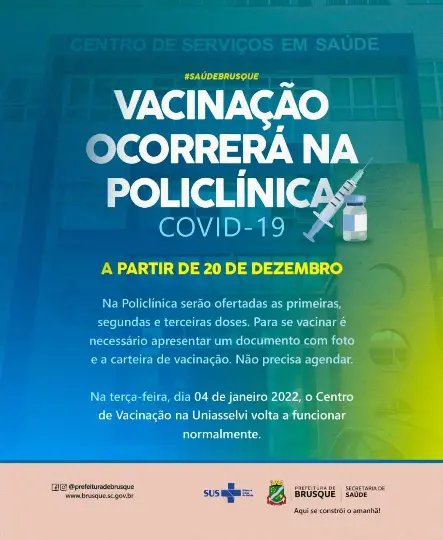 A partir do dia 20 a vacina&ccedil;&atilde;o contra a Covid vai ser realizada na Policl&iacute;nica