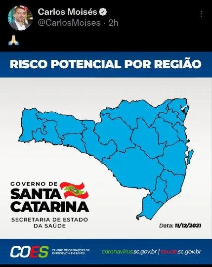 Pela primeira vez todas as regi&otilde;es de SC est&atilde;o no n&iacute;vel de risco mais baixo